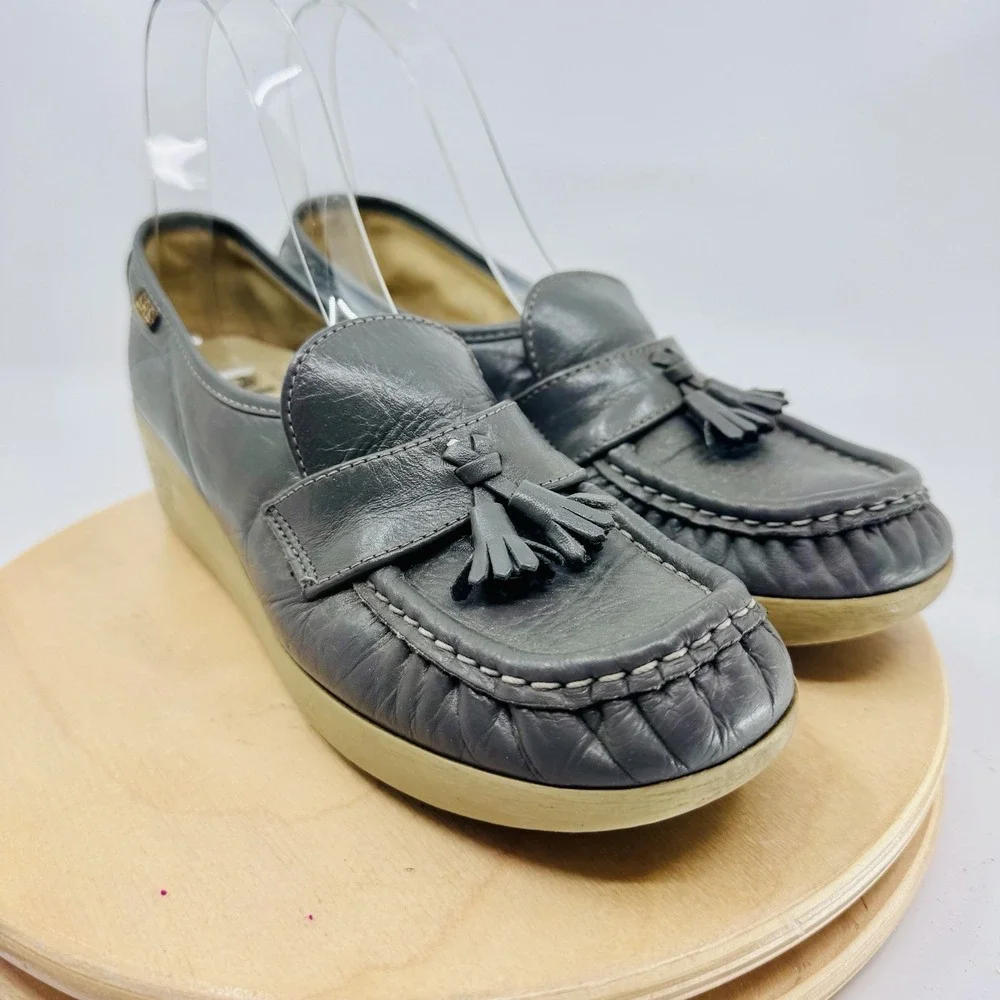 SAS Softie Loafers Shoes Womens 8.5 S Gray Leather Tassel Kiltie Comfort